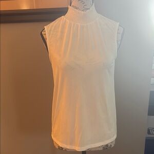 Suzy Shier Cream Sleeveless Blouse with Mandarin Collar
